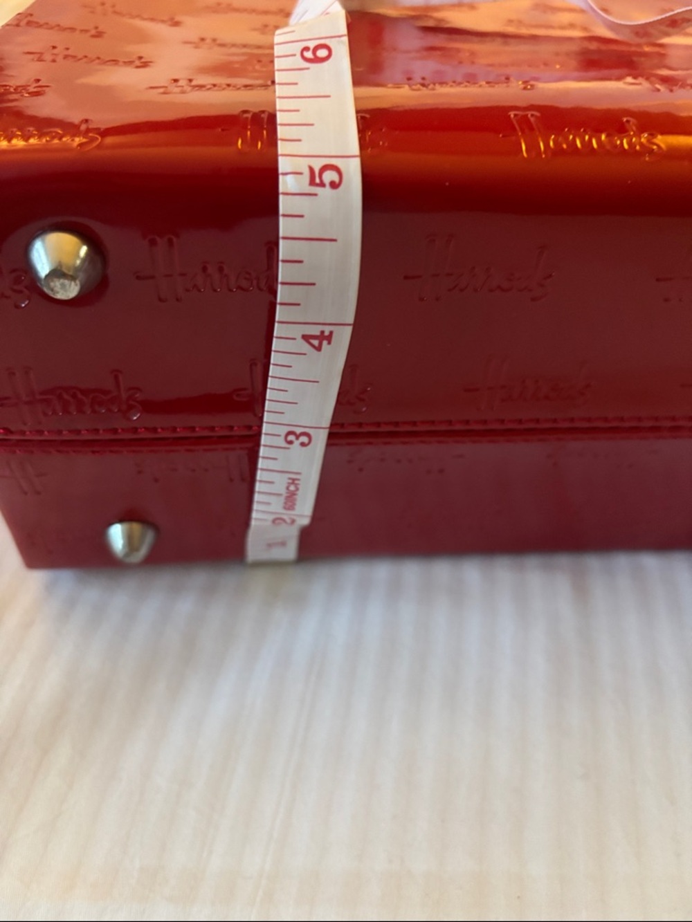HARRODS OF LONDON RED PATENT LEATHER TOTE BAG 3COMPARTMENTS WITH MIDDLE ZIPPER - Picture 12 of 15